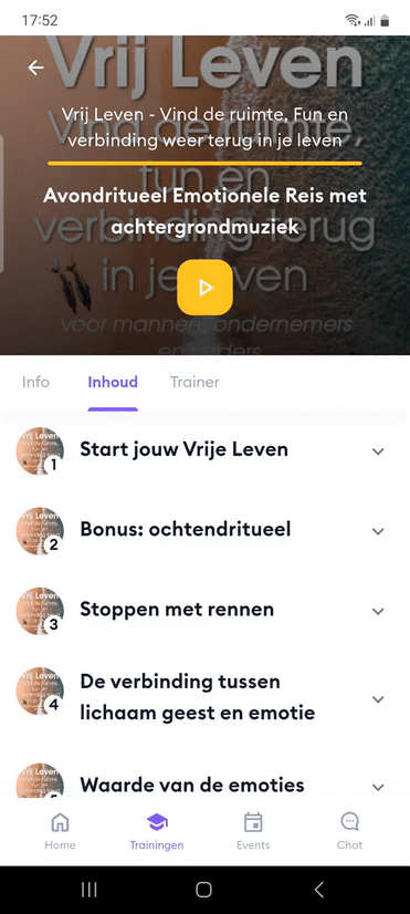 Schermopname van de online training Van Overleven naar Echt Leven op een mobiele telefoon